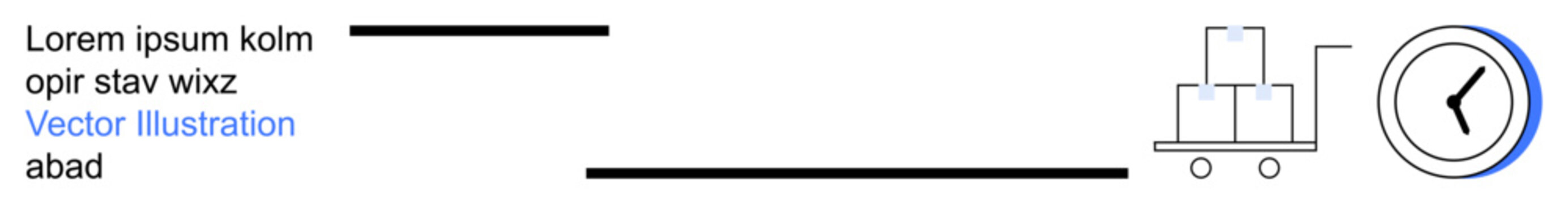 Time tracking, cargo delivery, supply chain, punctuality, business planning, shipment process. Hand-drawn style cart with stacked boxes and a clock. Time tracking and cargo delivery