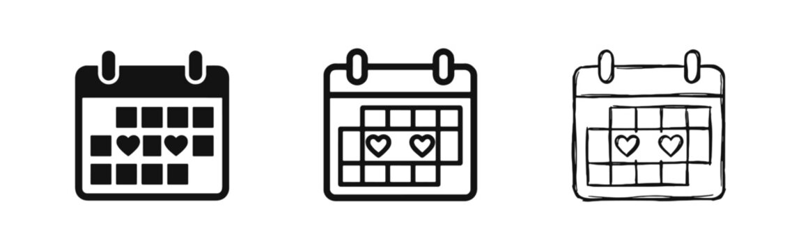 Calendar with Hearts Relationship Anniversary Love Date Icon Set