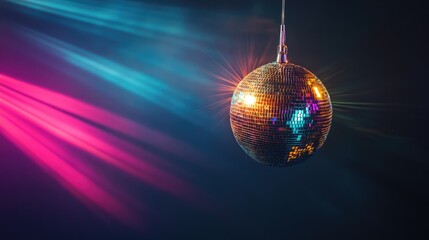 Fototapeta premium Shiny Disco Ball Illuminating a Dance Floor with Colorful Light Patterns and Glamorous Reflections in a Night Club Atmosphere