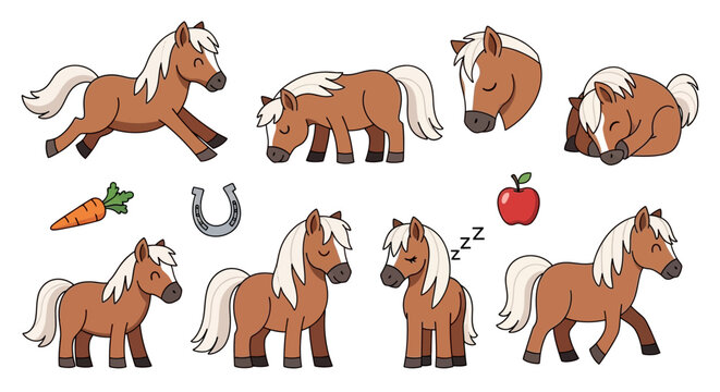 Cartoon Horse Various Poses and Expressions.