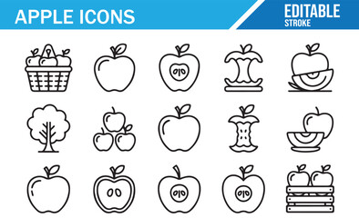 Editable Apple Icon Collection with Orchard Harvest and Fruit Outline Designs