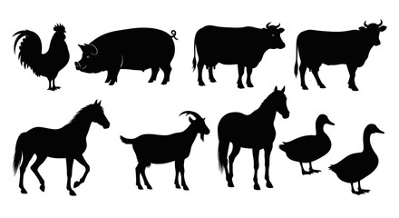 Fototapeta premium Farm Animals Silhouettes Collection.