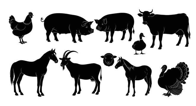 Farm Animals Silhouettes Collection.