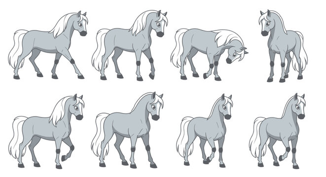 Gray Horse in Various Running Positions.