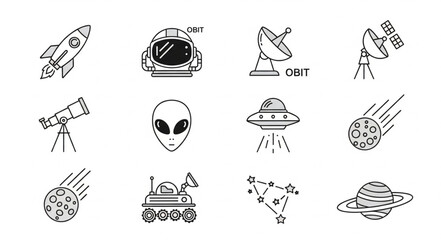 Space exploration and science fiction icons set. © Putra