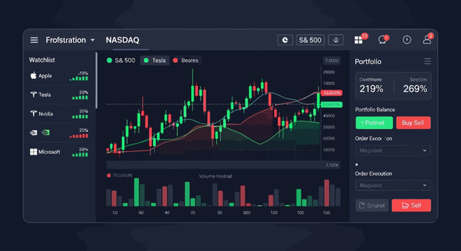 Modern digital stock trading platform interface displaying real-time market data and portfolio performance.