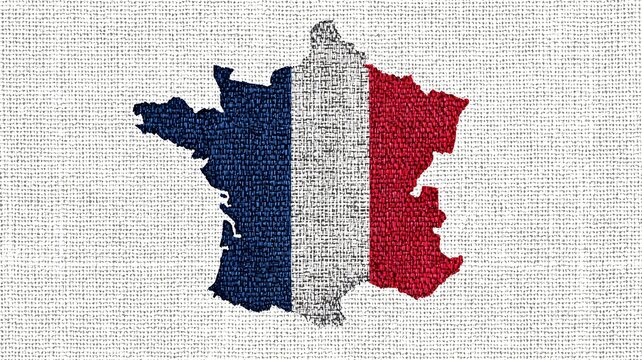 France map silhouette formed from textured flag colors