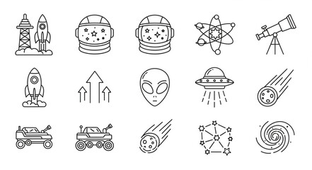 Space exploration and science icons collection. © Putra