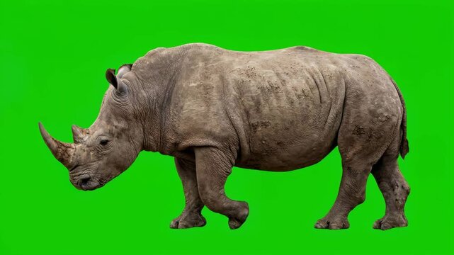 rhinoceros walking isolated on green screen background for fvx projects