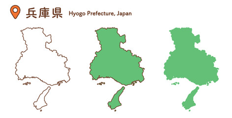 Fototapeta premium 兵庫県の地図イラストセット｜日本地図・都道府県・教材