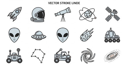 Space exploration and alien encounter vector icons. © Putra