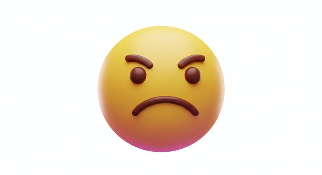 A disgruntled emoticon face with furrowed eyebrows and frown appears on a plain white background