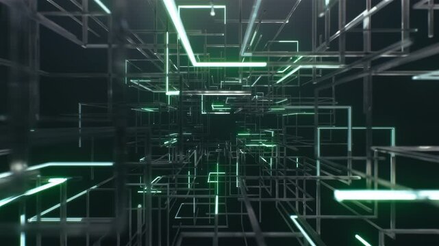 Futuristic Green Data Network Corridor Loop Fly Through Technology Background