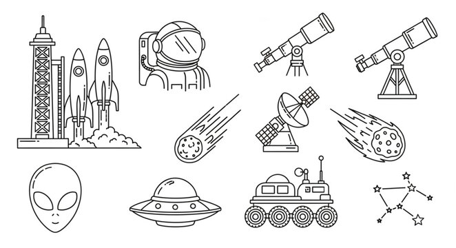 Space Exploration and Astronomy Icons Collection.