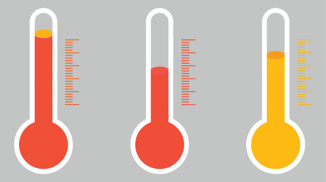 

Thermometer icon set with three temperature levels, colorful variations representing low, medium, and high heat, ideal for medical graphics, weather visualization, and measurement concepts, clean 

