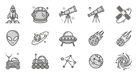 Space exploration and astronomy icons set. © Putra