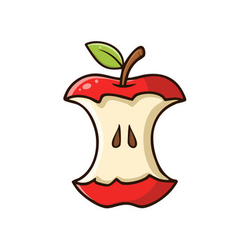 Cartoon apple core with stem and leaf food waste illustration