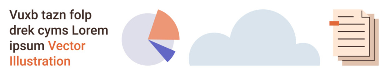Business analysis, cloud computing, data storage, document management, information systems, planning. Pie chart with cloud and document. Business analysis and data storage concept © robu_s