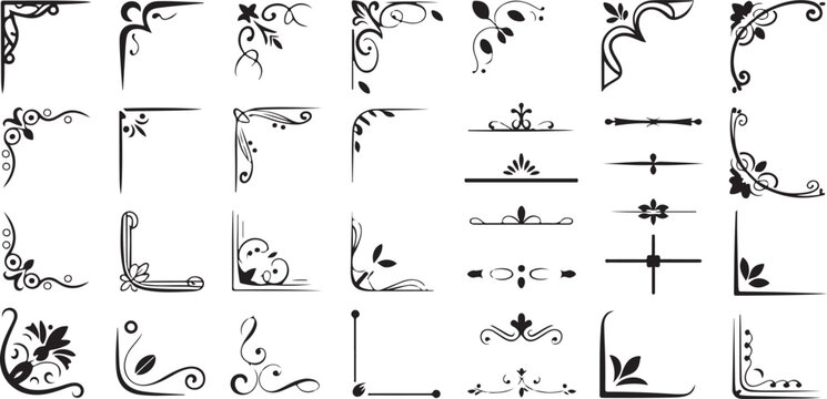 Set of 20 vintage floral corner frame elements vector