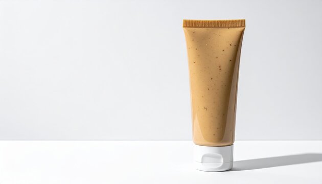 A modern squeeze tube containing edible insect protein paste designed for portable and sustainable nutritional consumption during outdoor activities or fitness regimes.