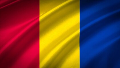 Obraz premium Neon Romania flag glowing with surreal radiant pride, tricolor stripes shimmering electric vitality, merging heritage, courage, and transformation into a vision of unity and renewal.