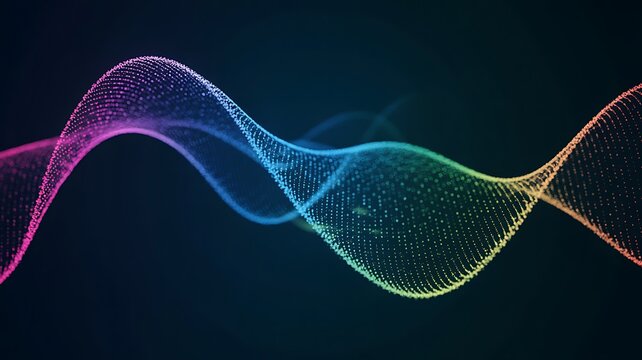 Colorful wave pattern made of small dots on dark background