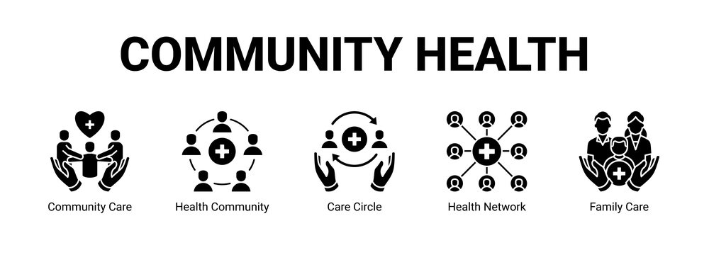 Community Health web banner icon concept, with Community Care, Health Community, Care Circle, Health Network.