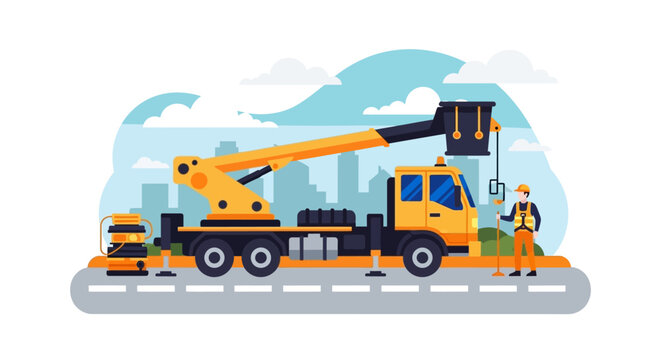 Utility worker operating a bucket truck for maintenance.