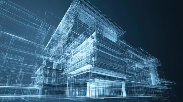 Architectural Wireframe Cityscape Design, Showing Future Urban Development, Ideal for presentations