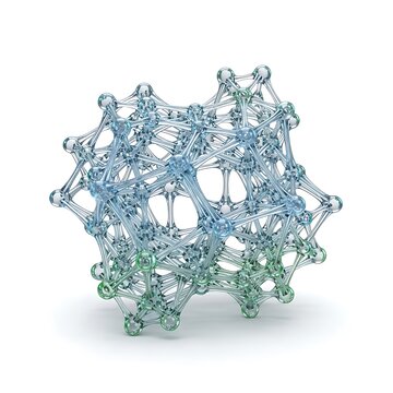 Buckyball molecule model with blue and green atoms