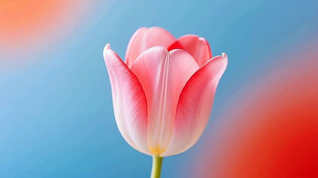 Pink tulip on blue-orange gradient