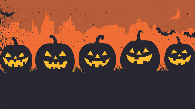 Five Spooky Jack O Lanterns Glowing in the Dark.