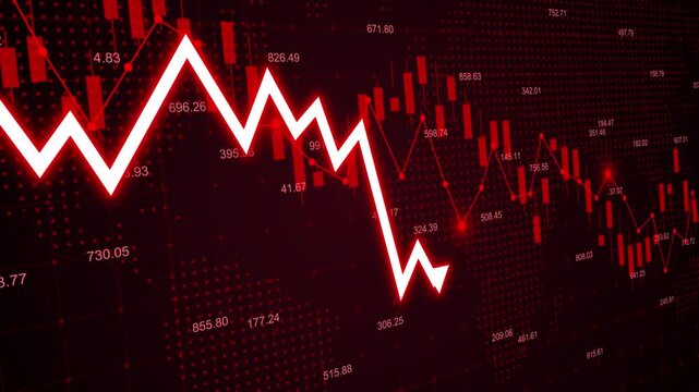 Stock market losses and bankruptcy with descending trading graph and downward arrows showing financial crisis, economic recession, and investment decline