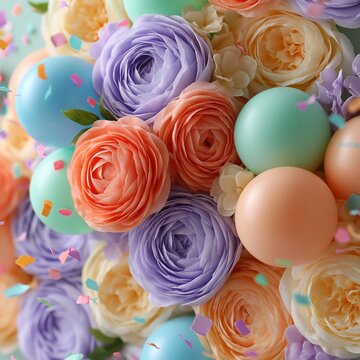 Bunte Blumen mit Konfetti Motiv f&uuml;r eine Karte  festlichen Hintergrund.