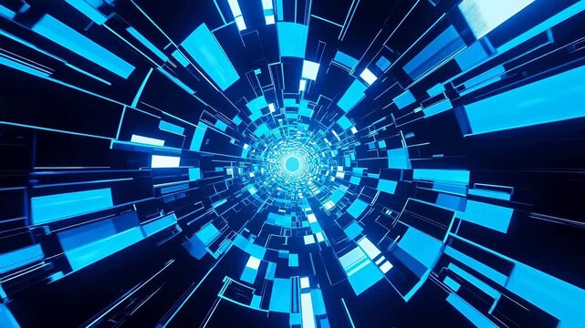 Blue glowing tunnel with geometric patterns