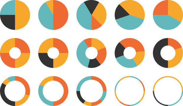 Pie chart set colorful diagram collection with 2,3,4,5,6 sections or steps circle icons for infographic web design business presentation vector illustration data visualization elements in modern 
