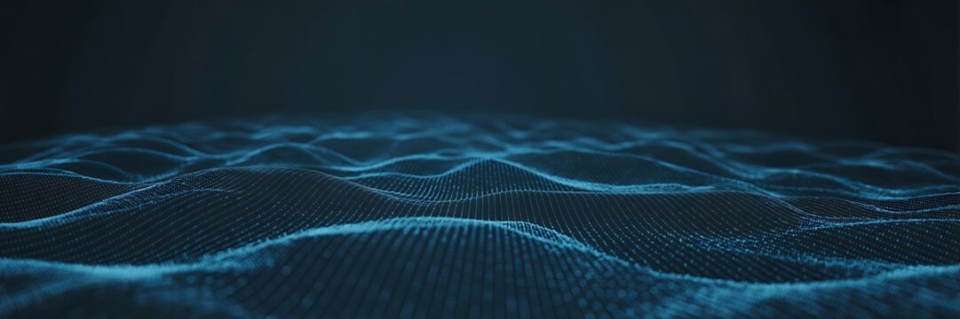 Widespread technology visualization showing tiny blue data points creating a gentle flowing network surface