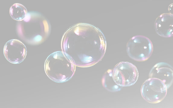 transparent soap bubbles with clear surface reflections and gloss