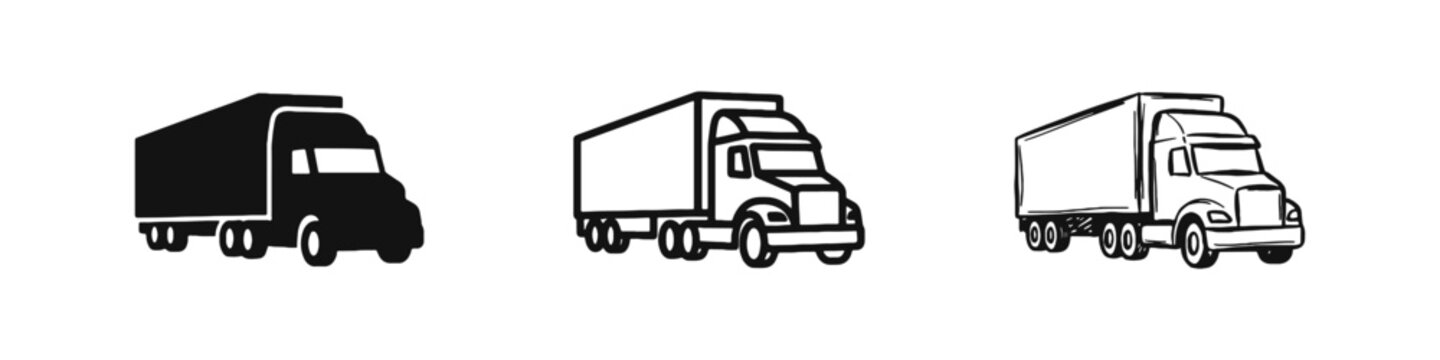 Cargo truck semi-trailer icon set, logistics and transportation concept