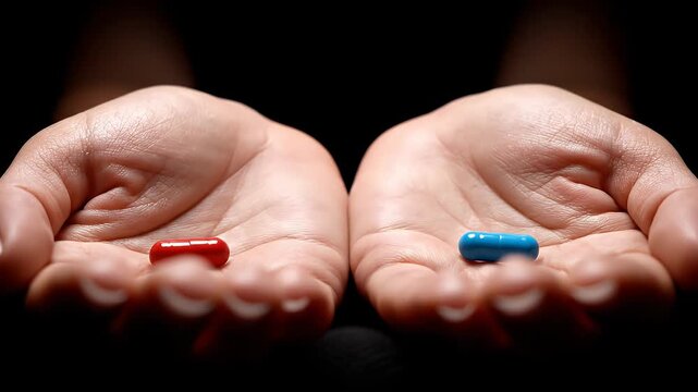 Hands Holding Red Blue Pills Choice Concept