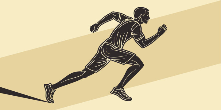 Stylized graphic of a runner in mid-stride against a background with geometric shadows silhouette exercise geometric background illustration lifestyle movement training recreation challenge
