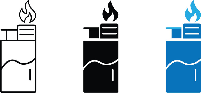  Gasoline lighter icon. Pocket lighter and ignition symbol. Vintage lighter icon. Vector illustration. Lighter icon. Flaming benzine lighter vector
