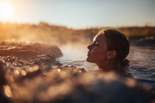 Therapeutic mud pool immersion in nature