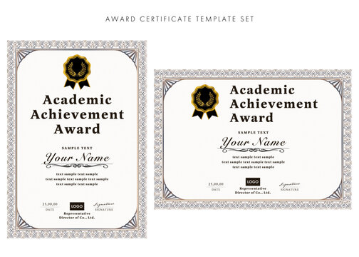 Elegant Academic Achievement Award Certificate Template Set with Classic Ornamental Border