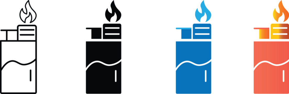 Lighter icon flat vector illustration. Gasoline lighter icon representing pocket lighter ignition flame spark and fuel fire. Vintage lighter icon. Vector illustration. Lighter icon.
