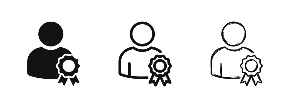 Achievement and award icon set with person and rosette medal