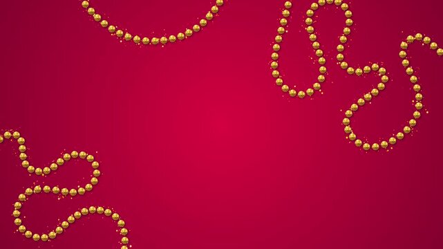 Luxury Gold Bead Strings and Glitter Border Frame on Red  Animation,Cosmetics Beauty and Wedding Ads, Social Media blank motion background