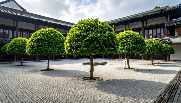 Asian Garden with Trees.