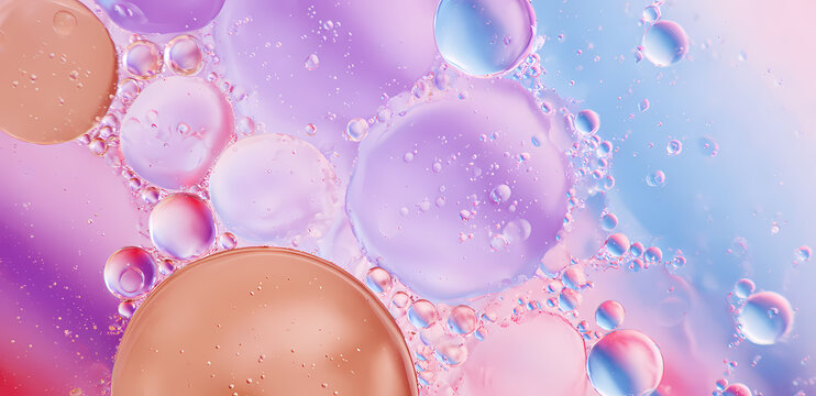 Fundo abstrato com bolhas coloridas em tons past&eacute;is e efeito macro art&iacute;stico