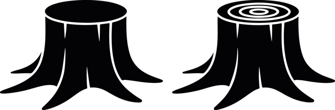 tree stump icons silhouette nature cut wood set, log stump vector illustration forestry icon collection, chopped tree trunk silhouette icon set nature